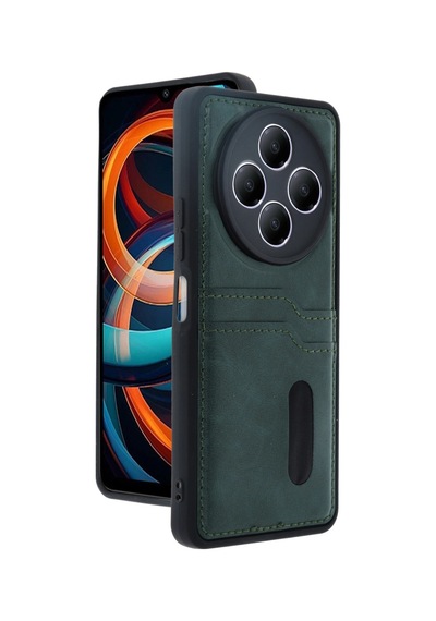 Xiaomi Redmi 14c Kılıf Sara Kartvizitli Deri Kılıf - Koyu Yeşil Çr