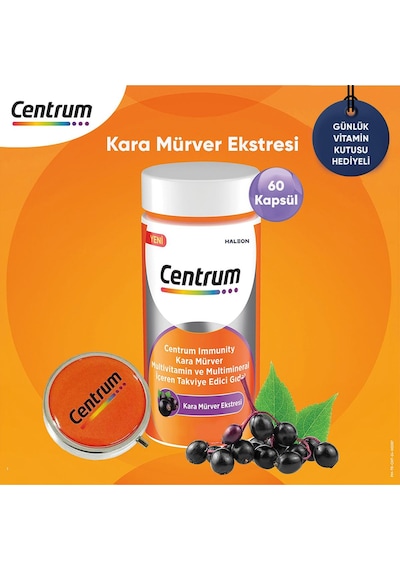 Centrum Immunity Kara Mürver Multivitamin 60 Kapsül + Günlük Vitamin Kutusu