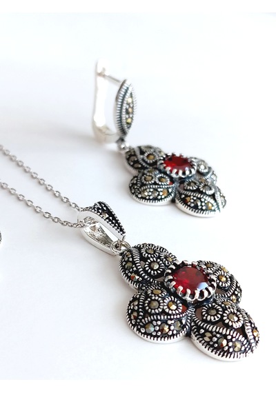 Gümüş Markazit Otantik Sultan Yonca Tasarım Kadın Set2