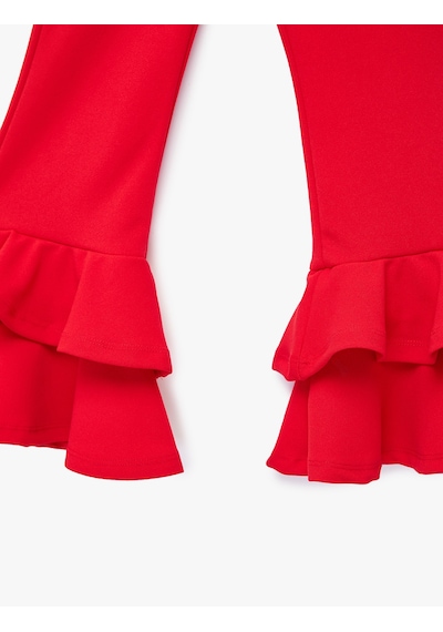 Koton Beli Lastikli Fırfır Detaylı İspanyol Paça Pantolon Kırmızı 6skg40008ak Kırmızı Koton Beli Lastikli Fırfır Detaylı İspanyol Paça Pantolon Kırmızı 6skg40008ak Kırmızı