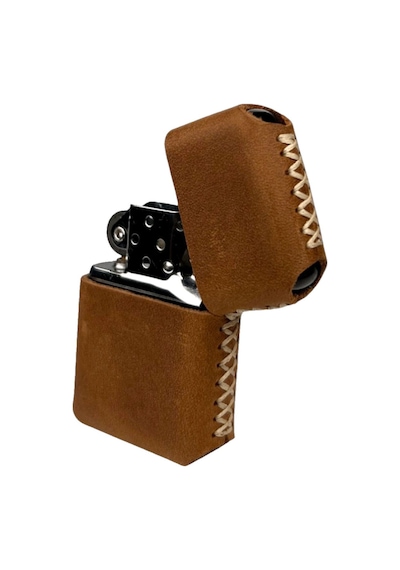 Handmade El Yapımı Hakiki Deri Zippo Modeli Çakmak Açık Kahverengi