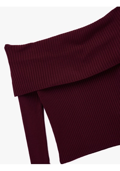 Koton Uzun Kollu Omzu Açık Slim Fit Triko Kazak Bordo 6wal90173ht Bordo
