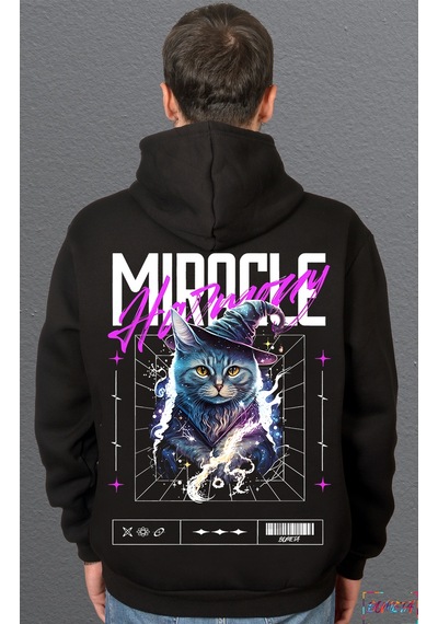 Bumeta Mucize Büyücü Kedi Cat Sweatshirt Unisex Kapüşonlu Hoodie 001