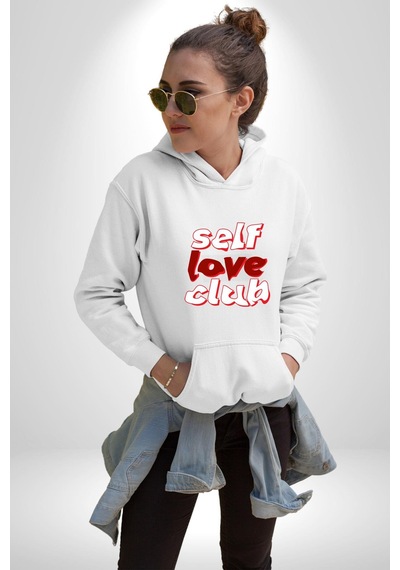 Kendini Sevme Kulübü Sokak Stili Kadın Erkek Beyaz Kapüşonlu Sweatshirt Hoodie Beyaz