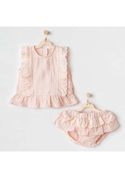 Andywawa Kız Bebek Takım 2 Parça Set Muslin Home Ac25888 Pembe