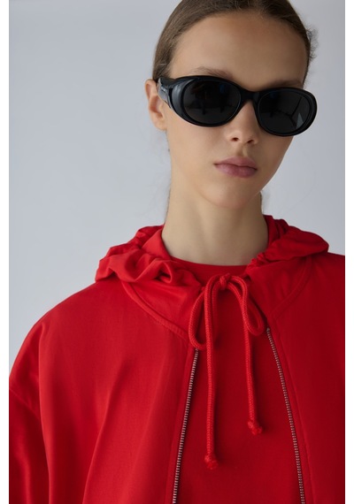 Suud Collection Kırmızı Lena Fermuarlı Kapüşonlu Sweatshirt