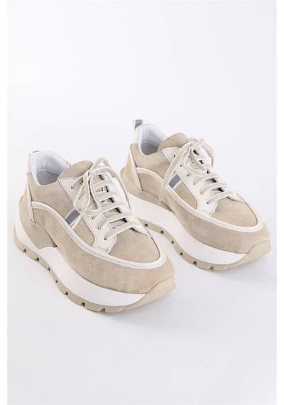 Dapne Bej Hakiki Süet Kalın Tabanlı Kadın Sneaker-Bej