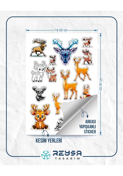 Geyik Sticker Set A5 Sevimli Geyik Telefon, Tablet, Defter Ve Laptop Sticker Seti Folyo Baskı