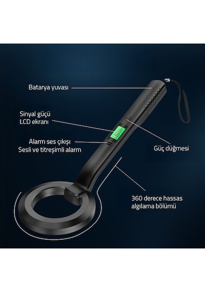 Upway El Tipi Hassas Metal Tarama Dedektörü 360 Derece Tarama Sesli Ve Titreşimli Uyarı
