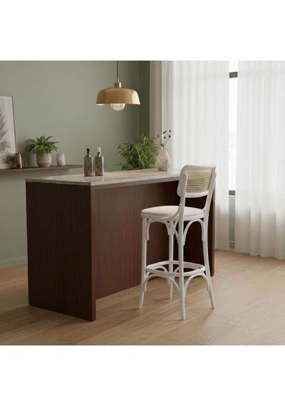 Sofa Hazeranlı Ahşap Bar Sandalyesi Beyaz