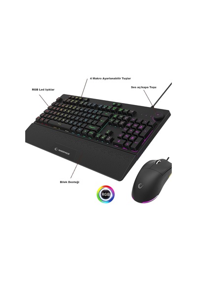 Rampage Eclipse Siyah Usb Rgb Aydınlatmalı Q Gaming 4 Tuş Makrolu Oyuncu Klavye Mouse Set Diğer