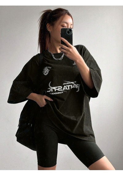 Fantastıc Süprem T-shirt -siyah Baskılı Oversize Bisiklet Yaka Tişört Siyah-73128