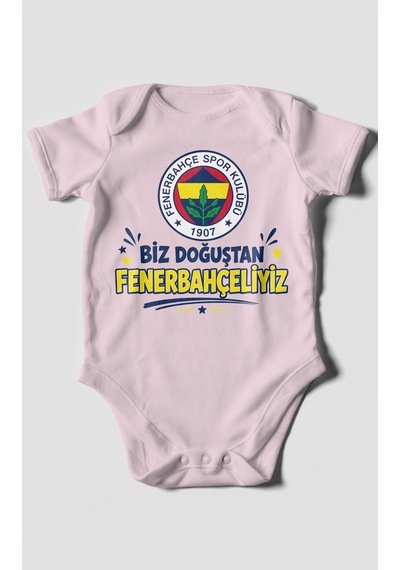 Morivokids Biz Doğuştan Fenerbahçeliyiz Kısa Kollu Bebek Body %100 Pamuk Bebe Pembe