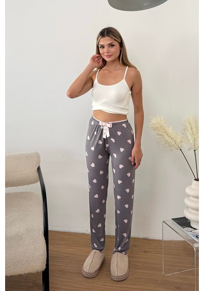 Giysa Kadın Beli Lastikli Kalp Desenli Pijama Altı Gri - 26y 4522
