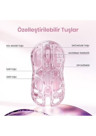 Gravastar Mercury M2 Rgb 26.000 Dpi Optik Gaming Mouse, Kablosuz, Crystal Rose M2mouse