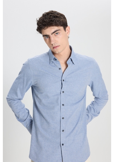 Ac&Co / Altınyıldız Classics Erkek Mavı Slim Fit Dar Kesim Klasik Yaka Flanel Gömlek Mavı Mavi