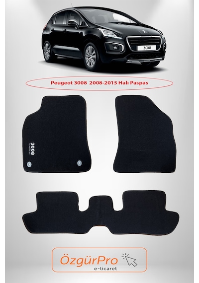 Rizline Peugeot 3008 2008-2015 Klipsli Halı Paspas Siyah