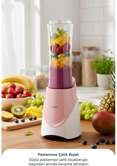 Sinbo Shb-7508 300w Smoothie Blender Paslanmaz Çelik Bıçaklı 570 Ml Tritan Sporcu Matarası-pembe