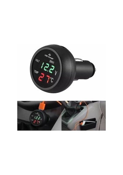 Araç Voltmetre Termometre 3in1