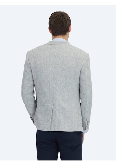 Kip Gri Kareli Modern Fit Pamuk Karışımlı Örme Ceket Gri