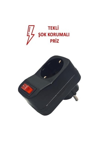 Tekli Siyah Anahtarlı Akım Korumalı Fiş Priz - Şok Korumalı Priz 0