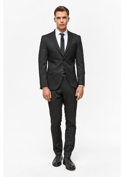 Süvari Siyah Slim Desenli Mono Yaka 6 Drop Takım Elbise-38835 Siyah
