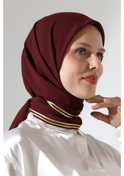 Tesettür Biyeli Bürümcük Düz Şifon Eşarp - Bordo Bordo