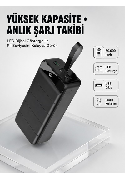 Tüm Cihazlarla Uyumlu 50.000 Mah Powerbank Yüksek Kapasiteli, Led Gösterge Ve Akıllı Koruma Fonksiyonlu - Lisinya Diğer
