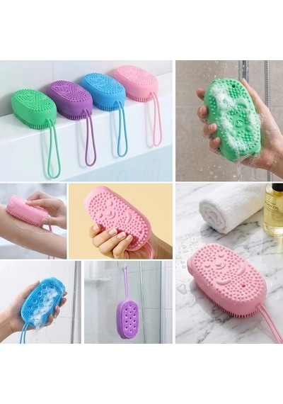 Peeling Etkili Süngerli Silikon Banyo Lifi Asma Kancalı Duş Kesesi 5468