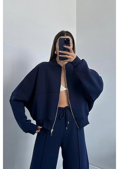 Dip Moda Kadın Pamuklu Kışlık Sweat Pantalon Eşofman Takımı Dpgts018 Lacivert