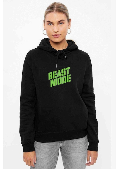 Beast Mode Baskılı Siyah Kadın Kapşonlu Sweashirt