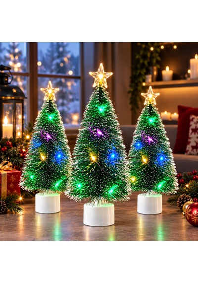 3 Adet Mini Renkli Led Işıklı Yılbaşı Çam Ağacı Işıklı Noel Ağacı Işıklı Kirpi Yılbaşı Ağacı 18 Cm 18.5 CM