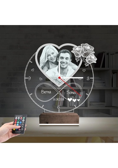 Luvivia Kalp Sevgiliye Hediye V4 Fotoğraflı Saatli 3d Lamba - Masa Gece Lambası