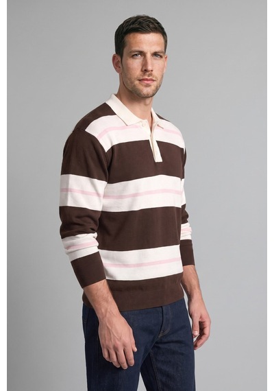 Defacto Relaxed Fit Çizgili Polo Yaka Triko Kazak H7670ax26aubn337 Kahve-bn337