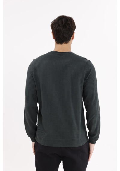 Rowinger Petek Yüzeyli Bisiklet Yaka Rahat Kalıp Lastik Manşetli Mevsimlik Sweatshirt Black