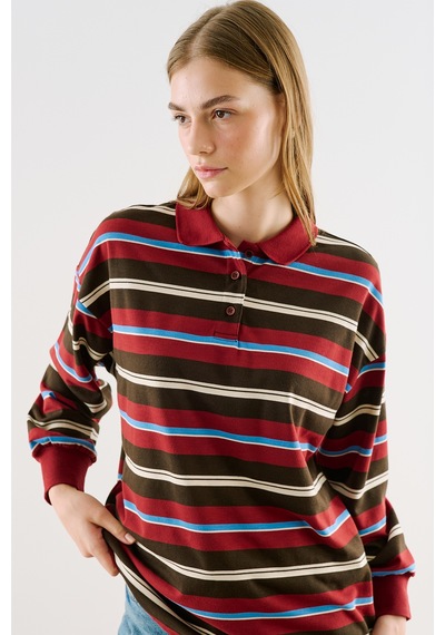 Manuka Polo Yaka Çizgili Sweatshırt Bordo Aw26tsh00004-26