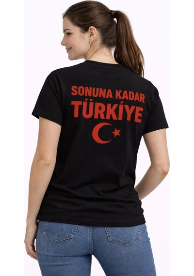 Wear Vexel Kadın Türkiye Ay Yıldız Baskılı Taraftar Forma T-shirt - Siyah Çok Renkli