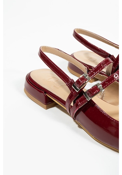Duxal Shoes Care Kadın Küt Burun Çift Kemer Detay Kısa Topuklu- Babet Bordo