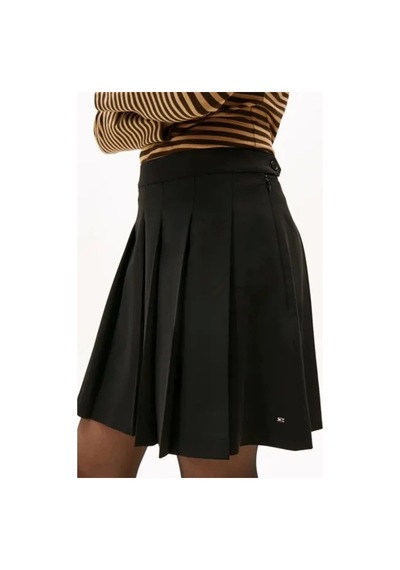 Tommy Hilfiger Zamansız Yün Pileli Mini Kadın Etek Ww0ww48354bds Siyah