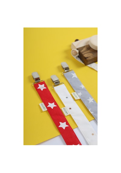 Emzik Askısı - Emzik Zinciri - Emzik Tutacağı - 3'lü Set - Yıldız Desenler