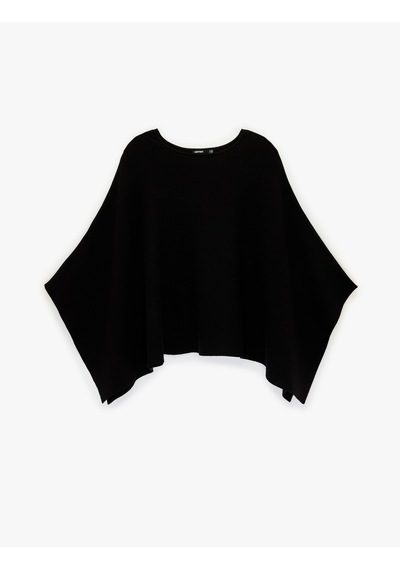 Koton Uzun Yarasa Kollu Bisiklet Yaka Oversize Triko Panço Siyah 6wak90579ht Siyah