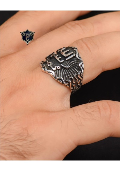 925 Ayar Gümüş Erkek Yüzüğü Allah Rasulü Muhammed Arapça Yazlı - 553619392