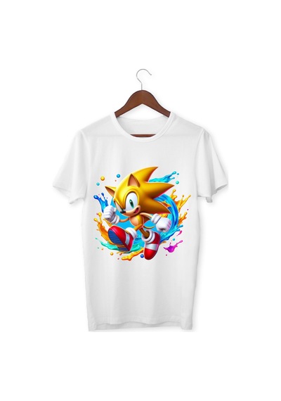 Alpşan Ticaret Tails Sonic Çocuk Tişört Sonic Unisex Yetişkin Tişört Sarı Sonic Tişört Beyaz