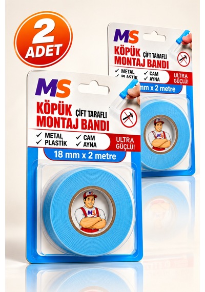2 Adet Ultra Güçlü 18 Mm X 2 Metre Çift Taraflı Köpük Montaj Bandı Metal Plastik Cam Bantı Bantları