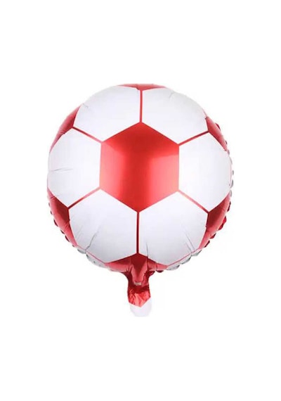Kırmızı Beyaz Baskılı Futbol Topu Folyo Balon 18 İnç Kırmızı