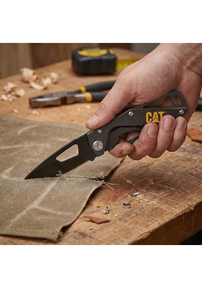 Cat Da980265 Kemer Askı Kancalı Katlanabilir 13cm Paslanmaz Çelik Siyah Kamp Çakısı