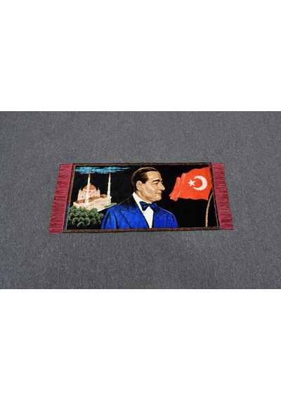 Zehra Abla Halı Yeni Nadir Merhum Adnan Menderes Tasvirli Portre Duvar Halısı 7182 Çok Renkli