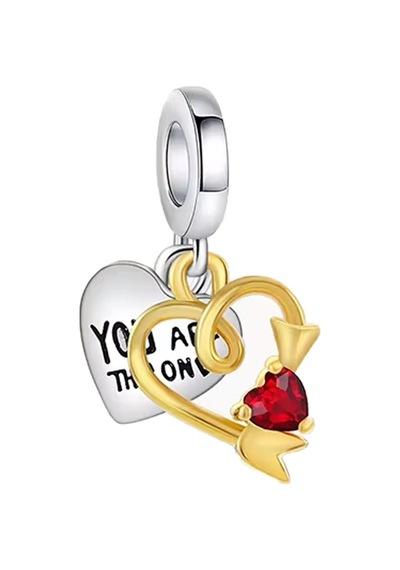 'you Are The One' Yazılı Kalp Charm Gümüş
