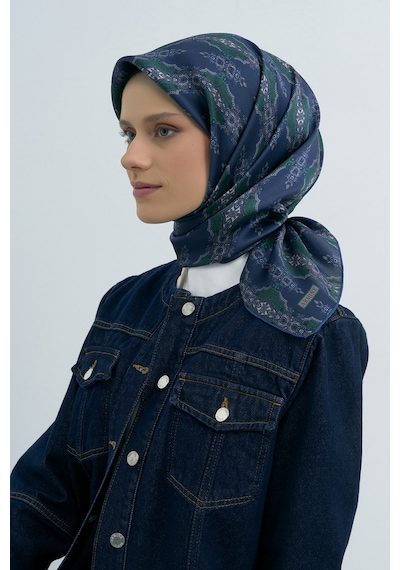 Armine Saf İpek Sura Eşarp-2026 İlkbahar-yaz- 952200d Lacivert-yeşil