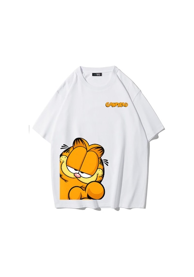Brz Collectıon Brz Collection Unisex Oversize Garfield T-shirt Beyaz